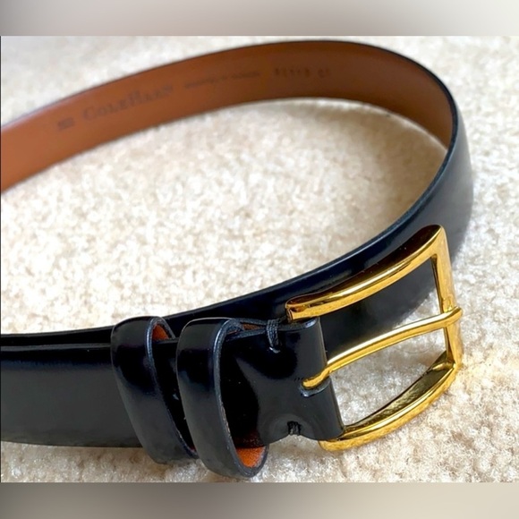 Cole Haan Men’s Black Dress Belt Solid Brass Gold Tone Buckle Size 36 - Picture 7 of 12